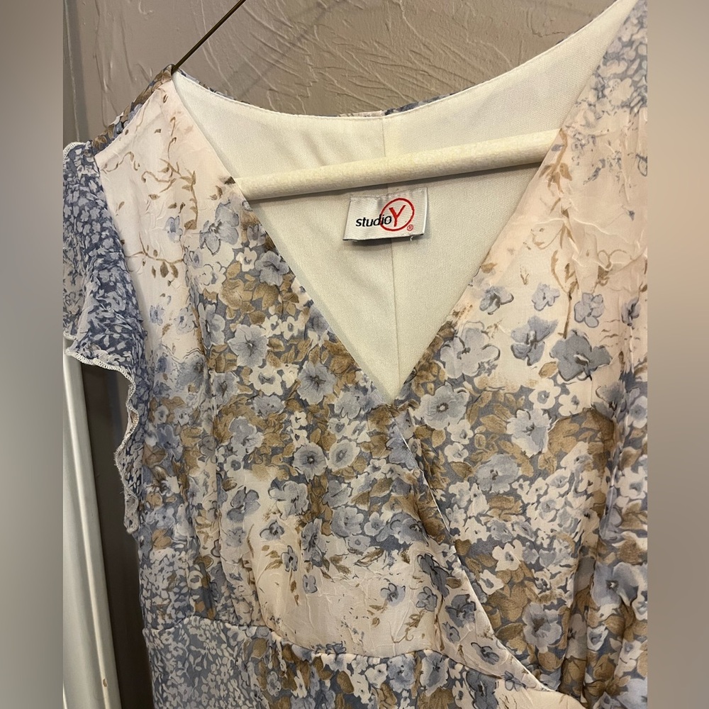 Studio Y Blue Floral Wrap Dress